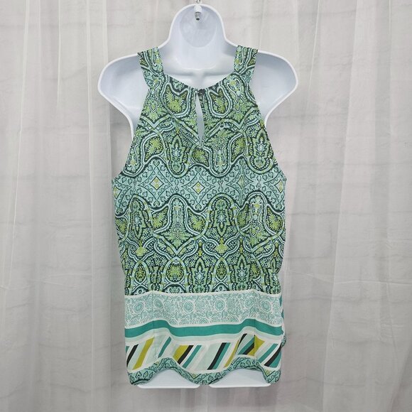 Ann Taylor Green White Boho Tank Top Festival Stripes Retro 14 - Picture 7 of 11